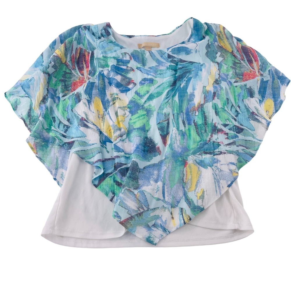 Hope & Harlow Women's Large Colorful Poncho Top Boho Blouse